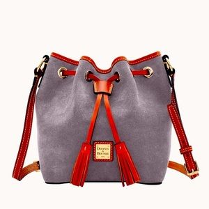 NWT Dooney & Bourke Grey Kendall Suede Bucket Drawstring Bag